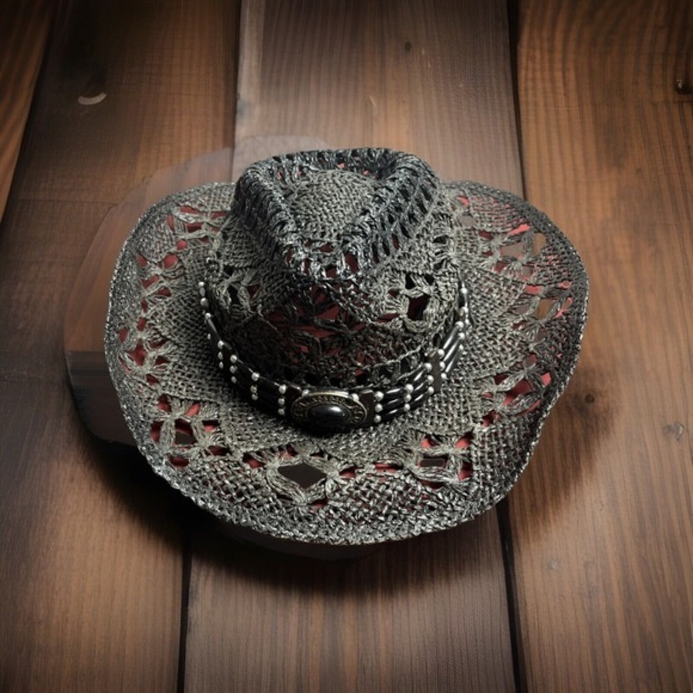 Leon Leather The Desperado‎ Collection  black Men's , straw hat  9"L-6.5w